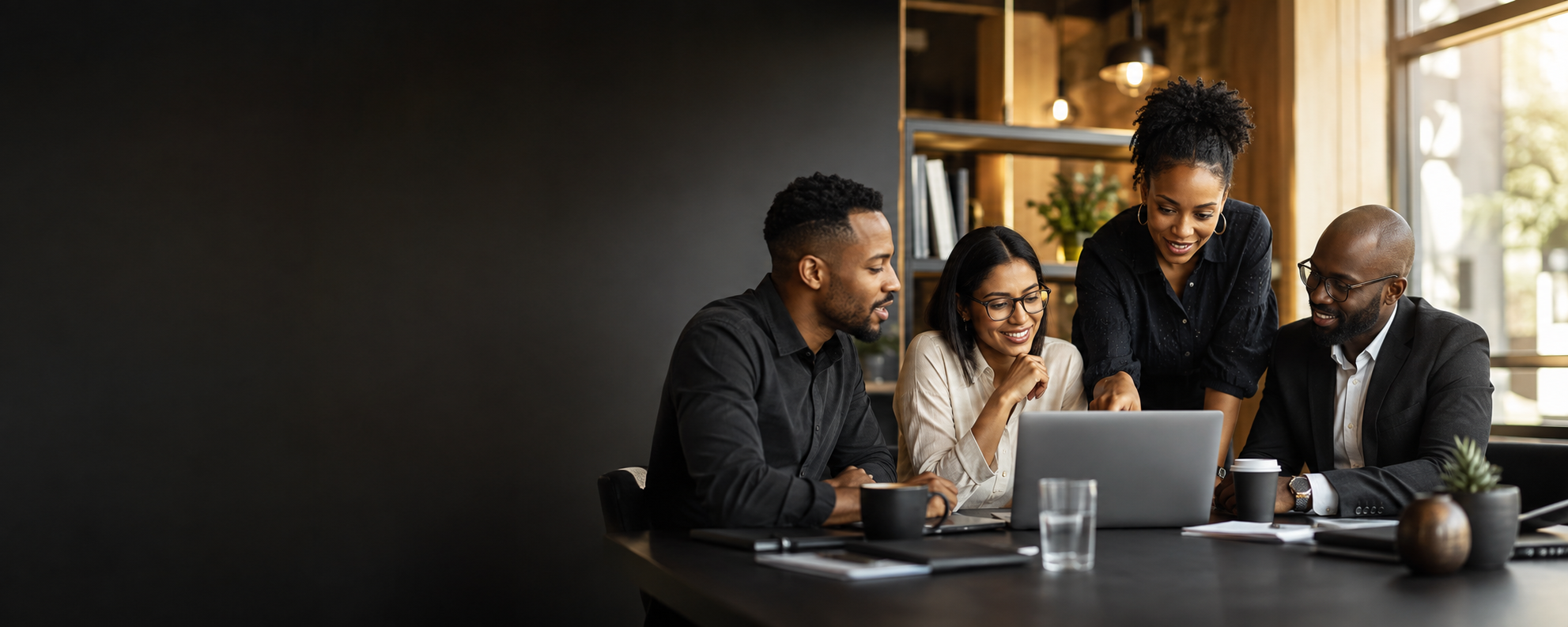 Business team collaborating in a modern workspace